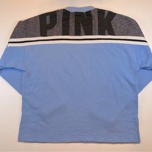 Victoria’s Secret PINK Size Large Crewneck Blue Sweatshirt Spell Out Spellout